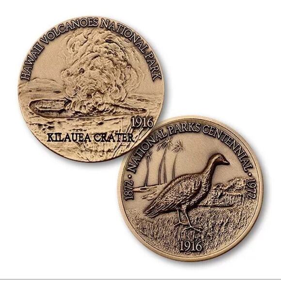 SET OF 2 HAWAII VOLCANOES NATIONAL PARK KILAUEA CRATER COINS - Picture 1 of 12